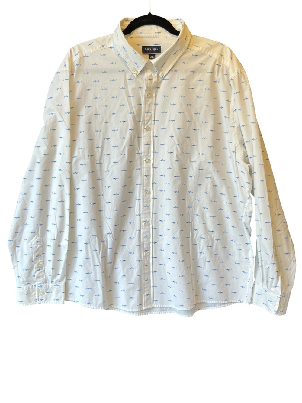 Club Room Button down shirt Shark all over print XXL White Long sleeves Slim fit